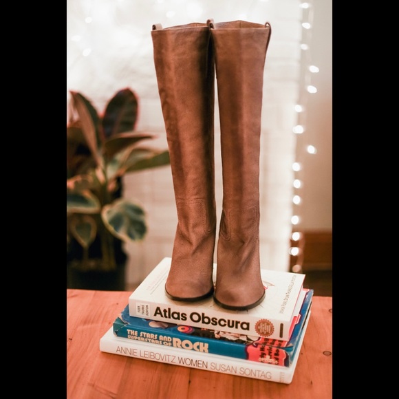 Aldo Suede Western Style Knee High Heel Boot. - Picture 6 of 8